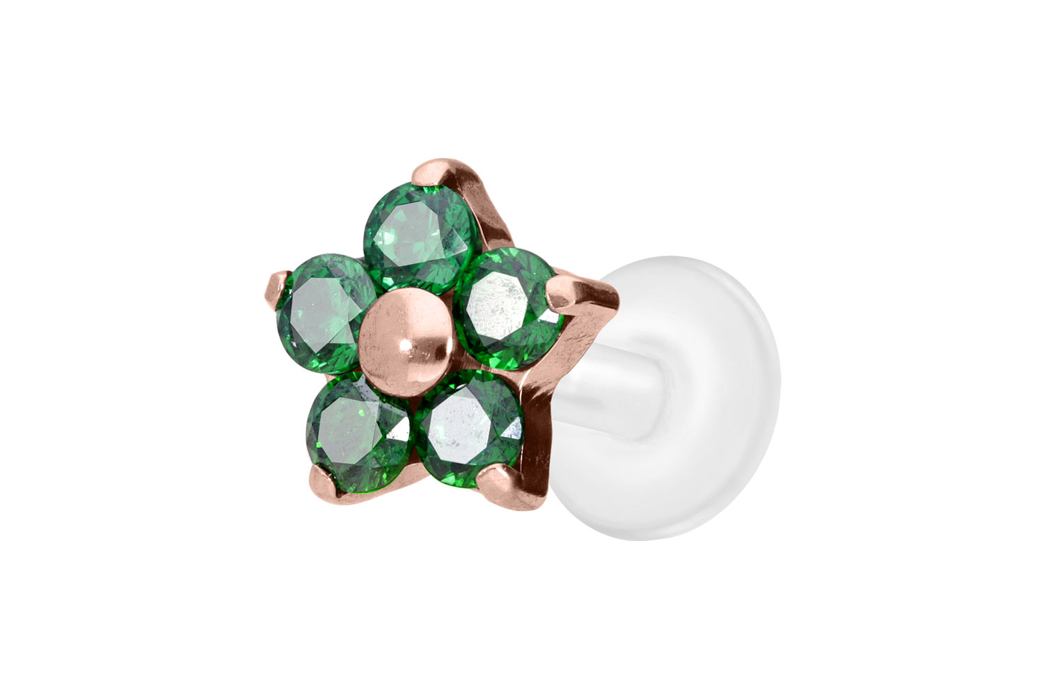 PTFE Labret Piercing mit Innengewinde + Titan-Aufsatz KRISTALLBLUME